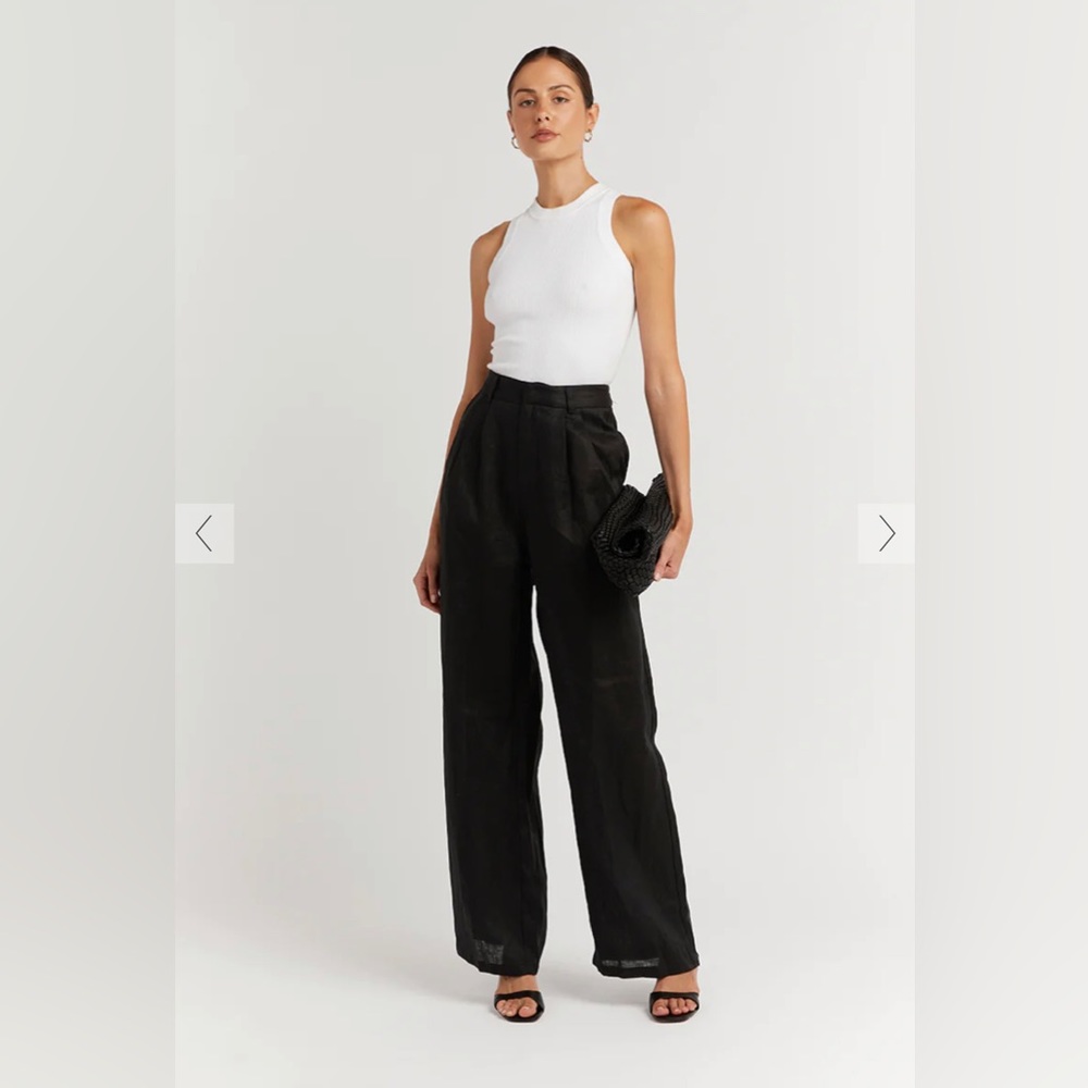 Dissh Norah Black Linen Pants US6 NWOT